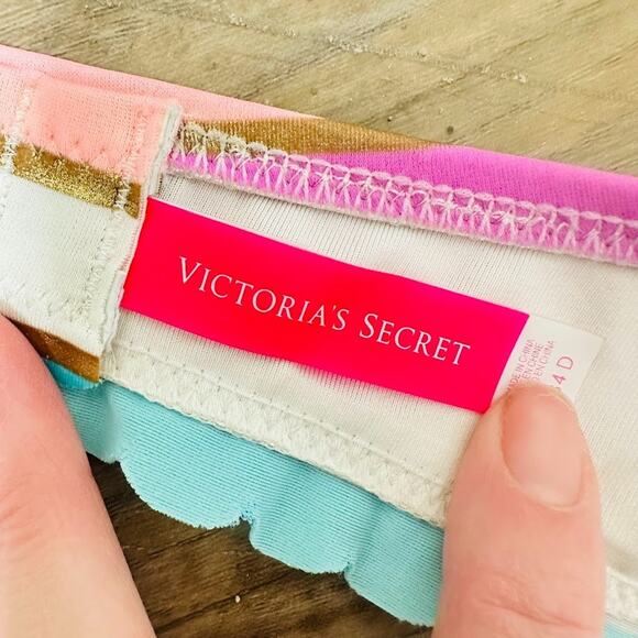 Victoria Secret Halter Bikini Swim Top 34D Striped Underwire Padded Rainbow - Picture 8 of 10